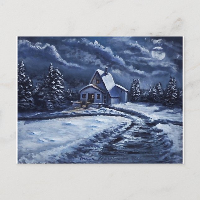 Carte Postale Cabine d'hiver à la nuit (Devant)