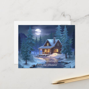 Carte Postale Cabine paisible dans la forêt d'hiver
