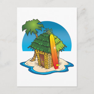 Carte Postale Cabine Tiki avec surf et palme