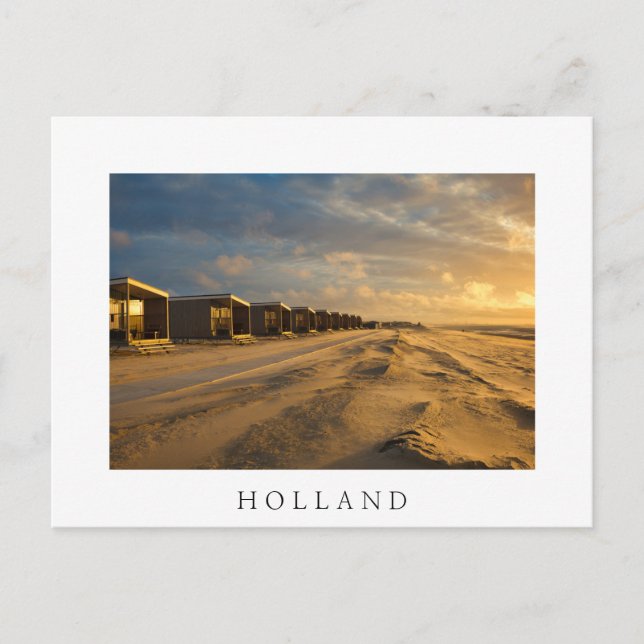 Carte Postale Cabines de plage au coucher du soleil sur la côte  (Devant)