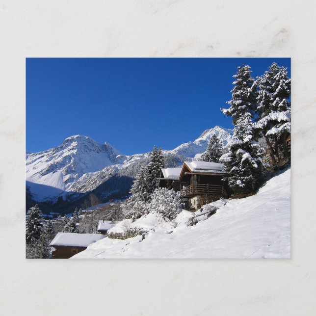 Carte Postale Cabines en rondins enneigées en Suisse (Devant)