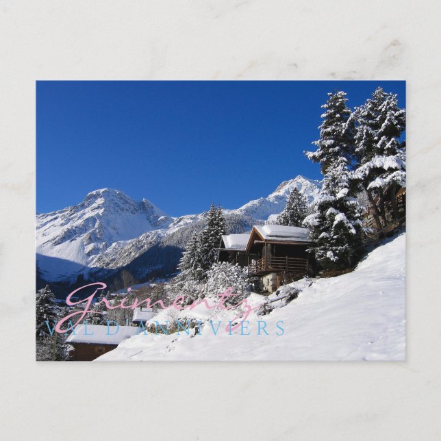 Carte Postale Cabines en rondins enneigées en Suisse (Devant)