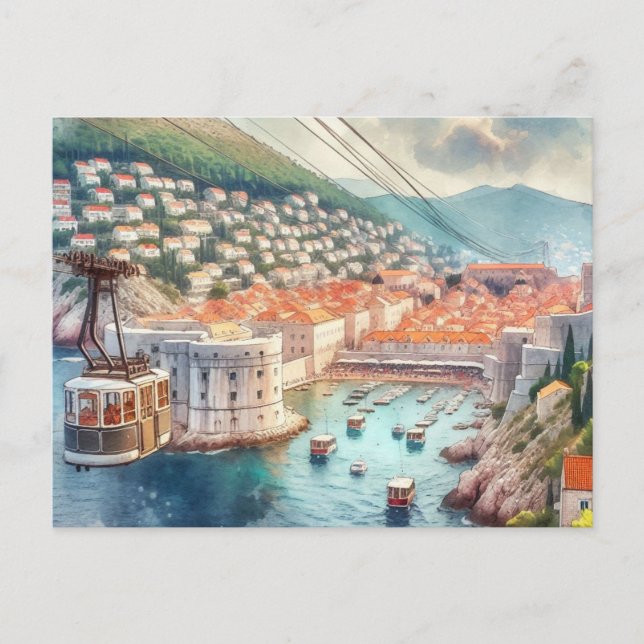Carte Postale Câble Dubrovnik Croatie aquarelle (Devant)