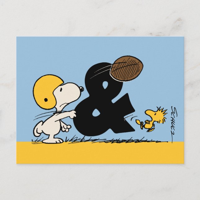 Carte Postale cacahuètes | Football Snoopy & Woodstock (Devant)