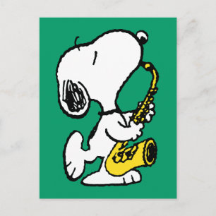 Carte Postale cacahuètes   Lecteur Snoopy Saxophone