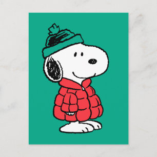 Carte Postale cacahuètes   Snoopy Chat d'hiver et Casquette
