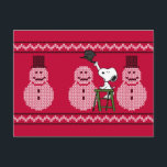 Carte Postale cacahuètes | Snoopy Christmas Sweater Snowman<br><div class="desc">Célébrez les fêtes et votre amour des cacahuètes avec ce pull de Noël moche avec Snoopy et une rangée de bonhommes de neige.</div>
