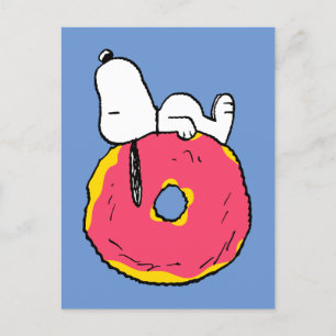 Carte Postale cacahuètes   Snoopy Donut rose