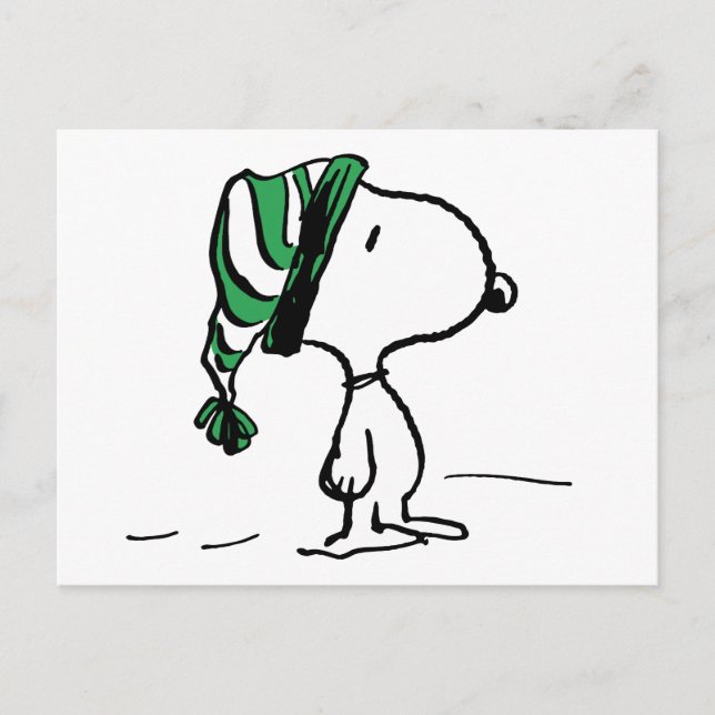 Carte Postale cacahuètes | Snoopy Green Casquette de neige (Devant)