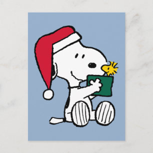 Carte Postale cacahuètes   Snoopy Père Noël & Woodstock Cadeau