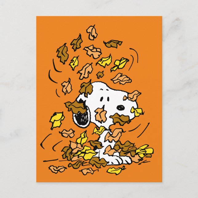 Carte Postale cacahuètes | Snoopy Pile de Feuilles (Devant)