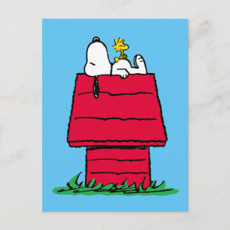 Carte Postale cacahuètes | Snoopy & Woodstock Doghouse