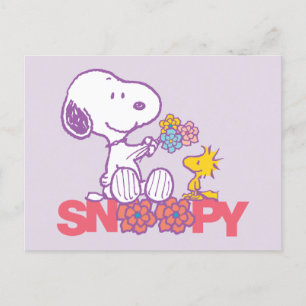 Carte Postale cacahuètes   Snoopy & Woodstock Flowers
