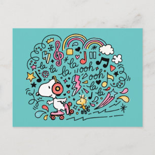 Carte Postale cacahuètes   Snoopy & Woodstock Roller Sking
