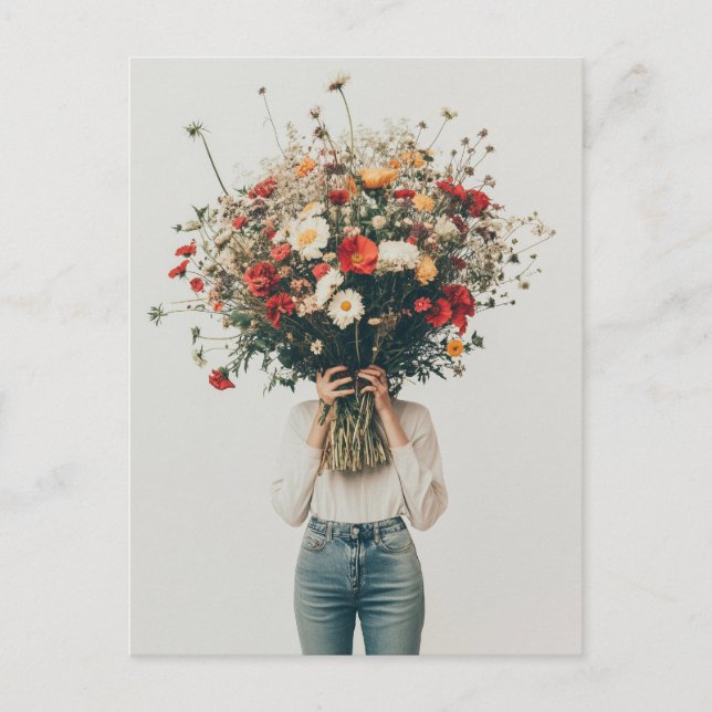 Carte Postale Caché derrière les fleurs (Devant)