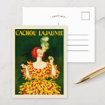 Carte Postale Cachou Lajaunie | Leonetto Cappiello<br><div class="desc">Cachou Lajaunie (1920) | L’affiche publicitaire 1920 de Leonetto Cappiello pour Cachou Lajaunie présente une image frappante d’une femme aux cheveux rouges vêtue d’une robe rouge et jaune audacieuse, fumant élégamment contre un riche arrière - plan vert foncé. Les couleurs vibrantes et la pose dynamique de la femme captent immédiatement...</div>