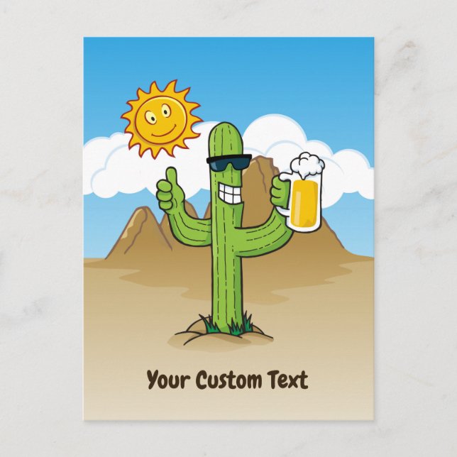 Carte Postale Cactus avec bière verticale (Devant)