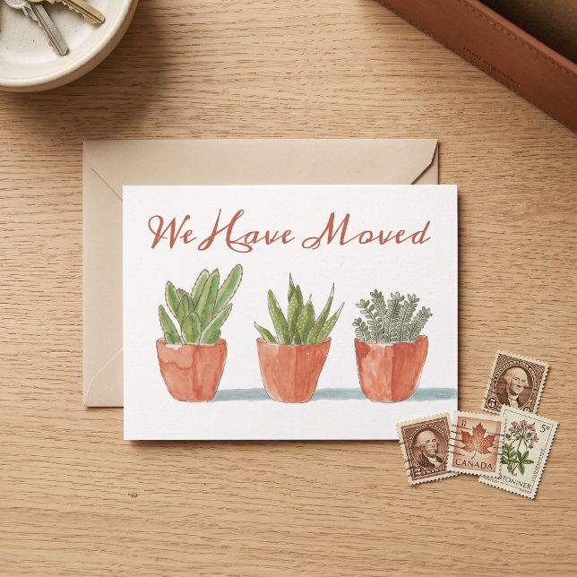 Carte Postale Cactus bohème aquarelle  | Changement d'adresse (Créateur téléchargé)