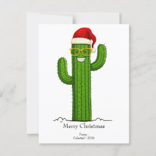 Carte Postale Cactus de Noël amusant avec chapeau et lunettes de