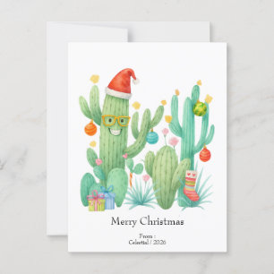 Carte Postale Cactus de Noël Festif avec chapeau et ornement