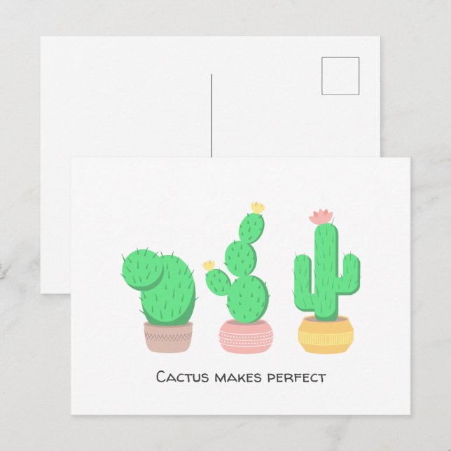 Carte Postale Cactus en pot - Cactus fait la perfection (Devant / Derrière)