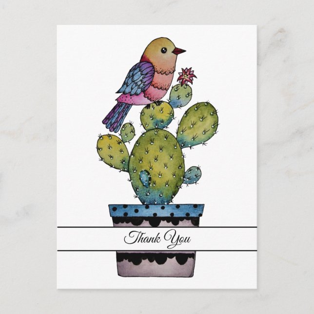 Carte Postale Cactus Et Arc-En-Ciel En Aquarelle (Devant)