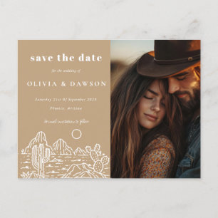 Carte Postale Cactus Line Art Desert Photo Enregistrer la date