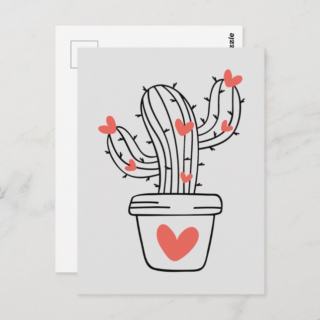 Carte Postale Cactus mignons avec le coeur en vert (Devant / Derrière)