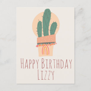 Carte Postale Cactus moderne en pot Plante d'anniversaire arc-en