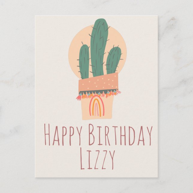 Carte Postale Cactus moderne en pot Plante d'anniversaire arc-en (Devant)