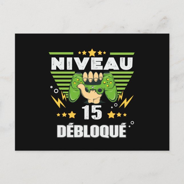 Carte Postale Cadeau 15 ans Anniversaire Gamer Niveau 15 (Devant)