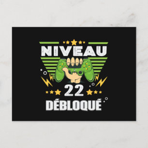 Carte Postale Cadeau 22 ans Anniversaire Gamer Niveau 22