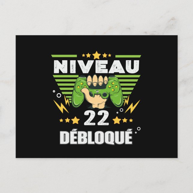 Carte Postale Cadeau 22 ans Anniversaire Gamer Niveau 22 (Devant)