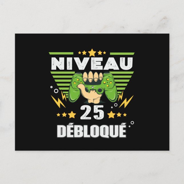 Carte Postale Cadeau 25 ans Anniversaire Gamer Niveau 25 (Devant)