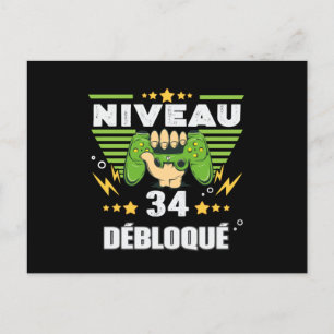 Carte Postale Cadeau 34 ans Anniversaire Gamer Niveau 34