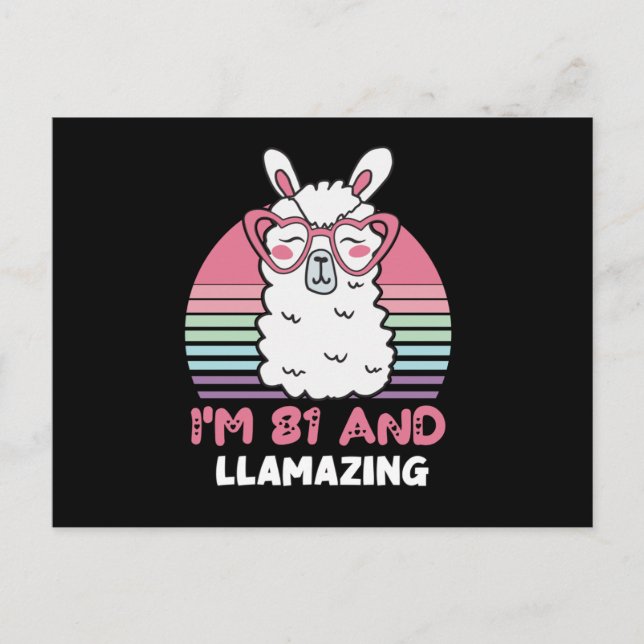 Carte Postale Cadeau 81e anniversaire Lama Llamazing 81 ans (Devant)
