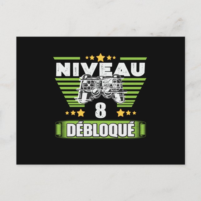 Carte Postale Cadeau 8 ans Anniversaire Gamer Niveau 8 Débloqué (Devant)