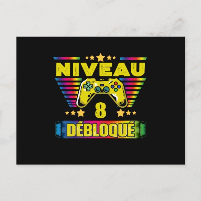 Carte Postale Cadeau 8 ans Anniversaire Gamer Niveau 8 Débloqué (Devant)
