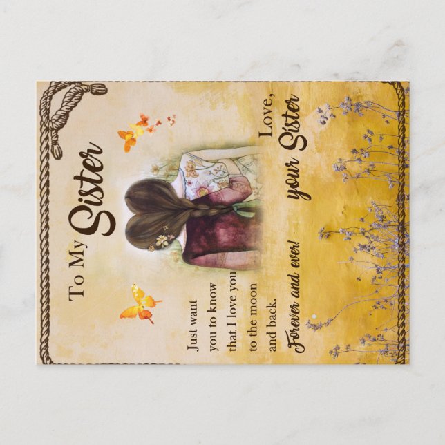 Carte Postale Cadeau à ma sœur, Amoureux de papillon, Frères et  (Devant)