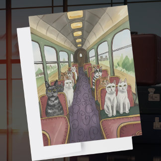 Carte Postale Cadeau Bonne Chance Bon Voyage Chats dans un Train
