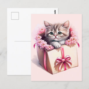 Carte Postale Cadeau d'anniversaire chaton adorable dans une boî