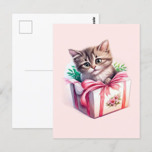 Carte Postale Cadeau d'anniversaire de chaton mignon dans une bo