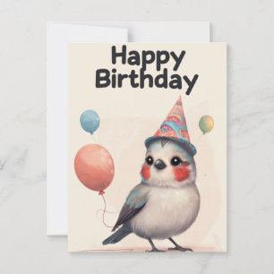 Carte Postale Cadeau d'anniversaire drôle avec un oiseau mignon 