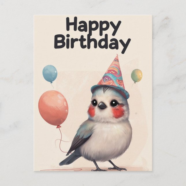 Carte Postale Cadeau d'anniversaire drôle avec un oiseau mignon  (Devant)