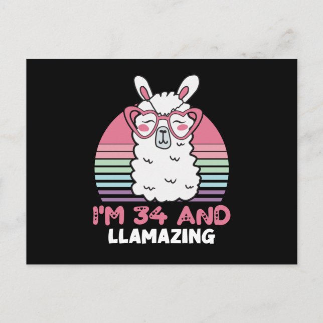 Carte Postale Cadeau D'anniversaire Llamazing 34 Ans 34ème Anniv (Devant)
