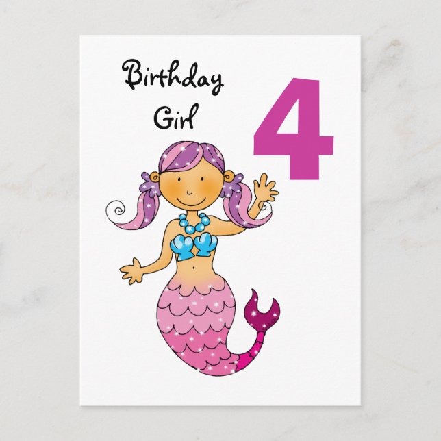 Carte Postale Cadeau de 4e anniversaire pour une fille, mignonne (Devant)