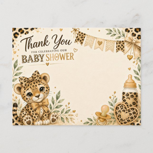 Carte Postale Cadeau de bébé léopard merci  (Devant)