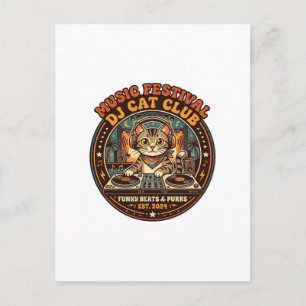 Carte Postale Cadeau de fête de musique DJ Chat Amateur de Chat