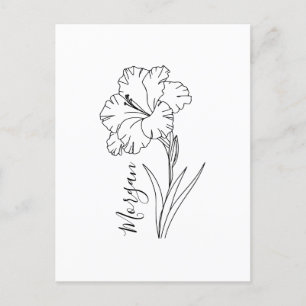 Carte Postale Cadeau de fleur de naissance personnalisé Gladiolu