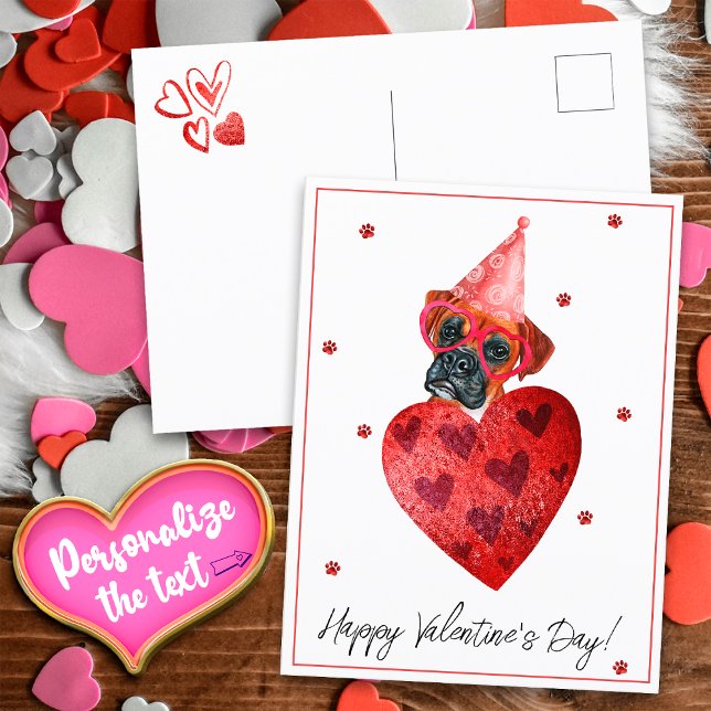 Carte Postale Cadeau de la Saint-Valentin Boxer Chien (Créateur téléchargé)